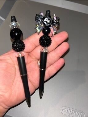Hand Crafted Black Beaded Decorative Pens